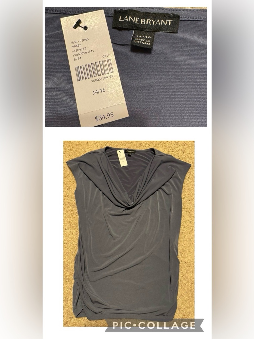 Lane Bryant Slate Blue Draped Cowl Neck Top